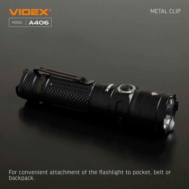 Videx A406 Tactical Flashlight - 4000 lm metal clip