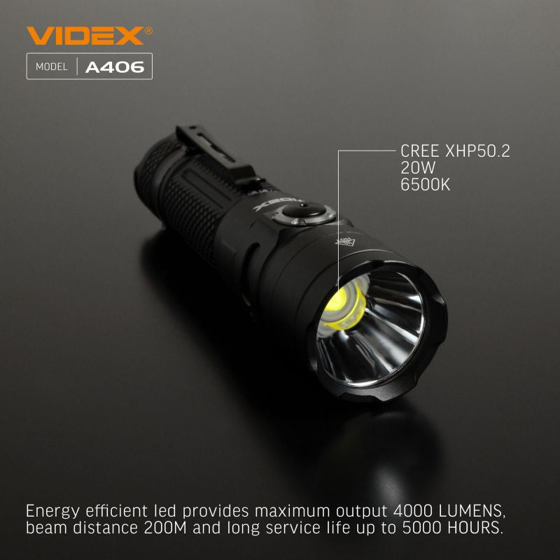 Videx A406 Tactical Flashlight - 4000 lm output