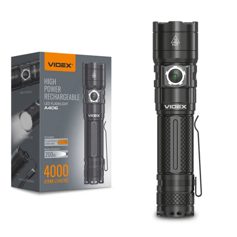 Videx A406 Tactical Flashlight - 4000 lm package